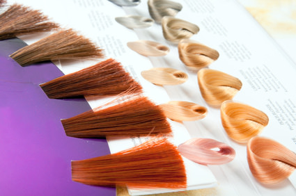 Locks of hair dyed in various shades.