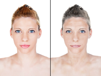 beautiful woman aging process portrait