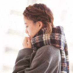 ビッグロンマフ×ひみちゅ編みかんむり ヘアアレンジ ロングヘア