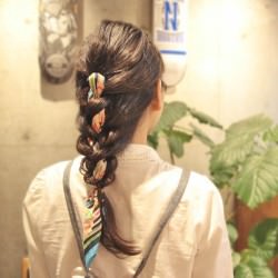 涼し気カワイイ♪バンダナ編み込み ヘアアレンジ ロングヘア