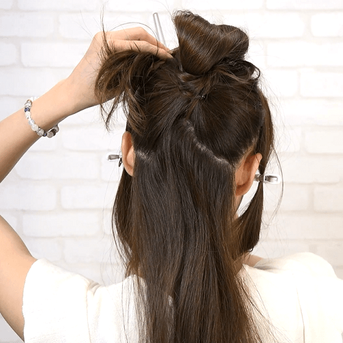 ロープ編みだけで驚きの華やかヘアに☆ゆるふわお団子アレンジ4