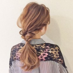 時短☆片側編み込み風ローポニテ　ヘアアレンジ　ロングヘア