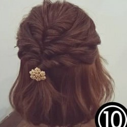 ボブヘアでも可愛くアレンジ☆くるりんぱハーフアップ ヘアアレンジ ショートヘア