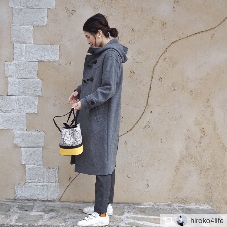 ダッフルコート×低めお団子