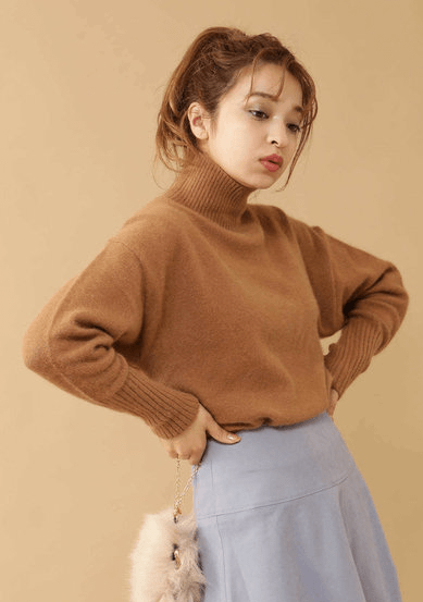 女性らしさアップのハイネックニットに合うヘアスタイル ヘアスタイル 頭美人